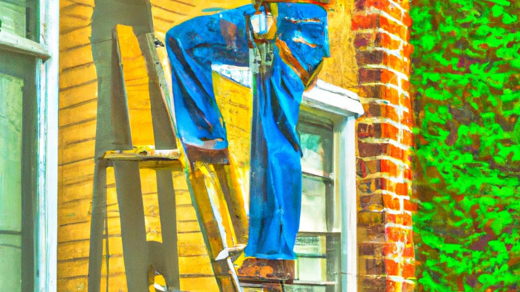 Man climbing ladder on Wyandotte, Michigan home to replace roof