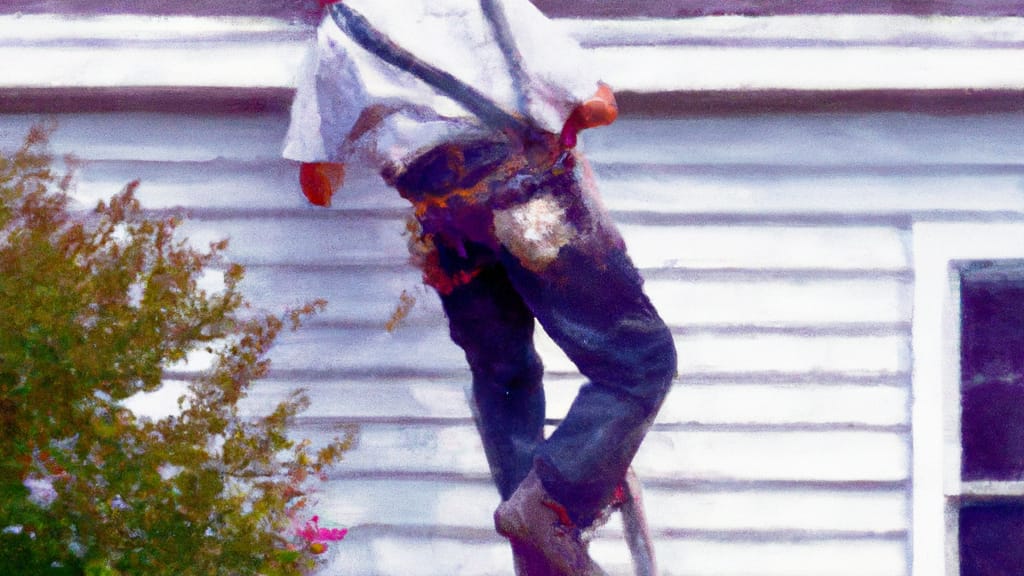 Man climbing ladder on Wyoming, Minnesota home to replace roof