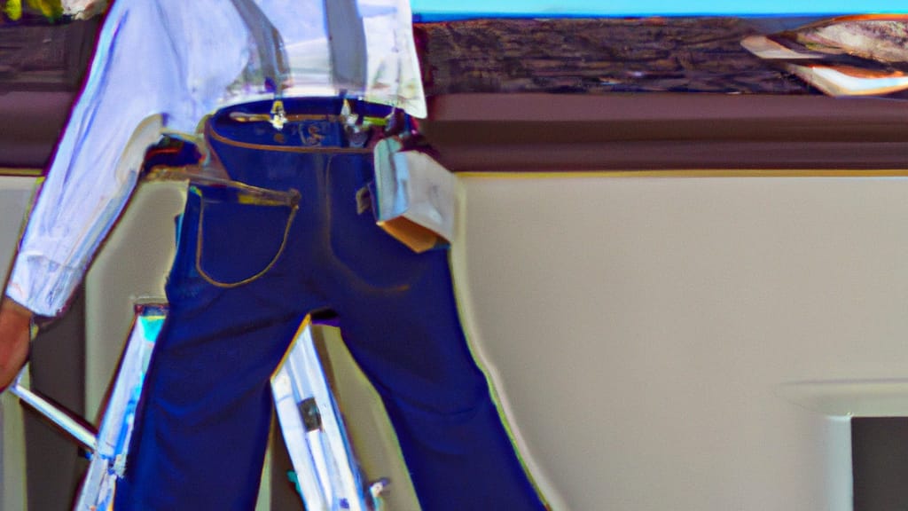 Man climbing ladder on Yorba Linda, California home to replace roof