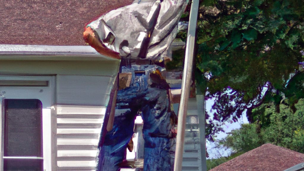 Man climbing ladder on Yorkville, Illinois home to replace roof