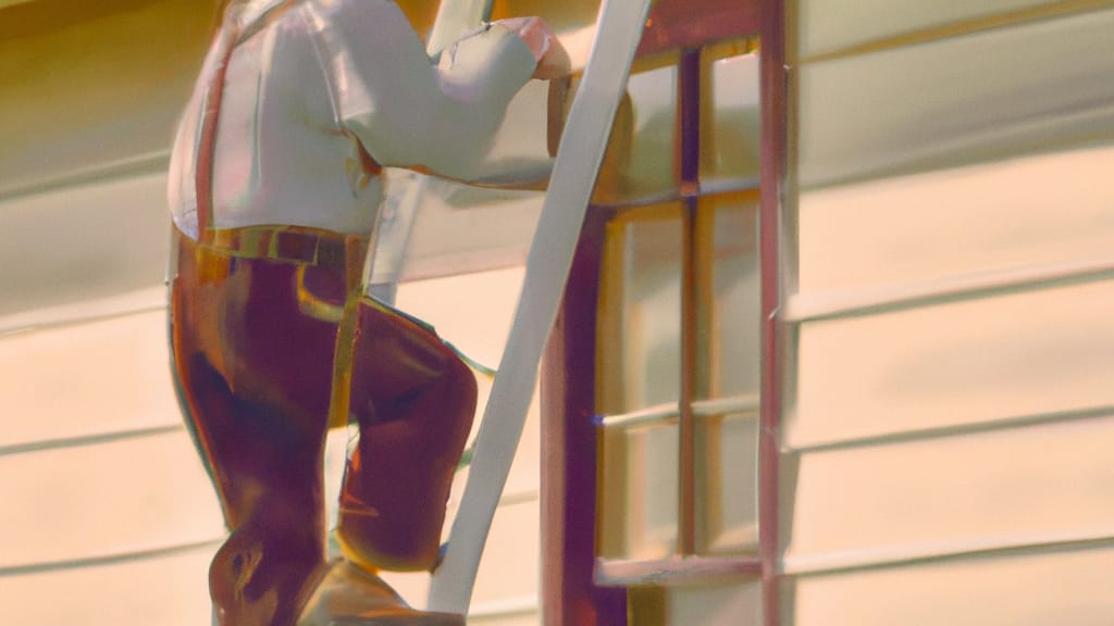 Man climbing ladder on Yreka, California home to replace roof