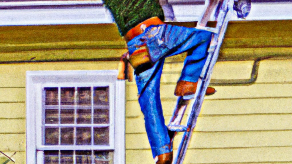 Man climbing ladder on Zephyrhills, Florida home to replace roof