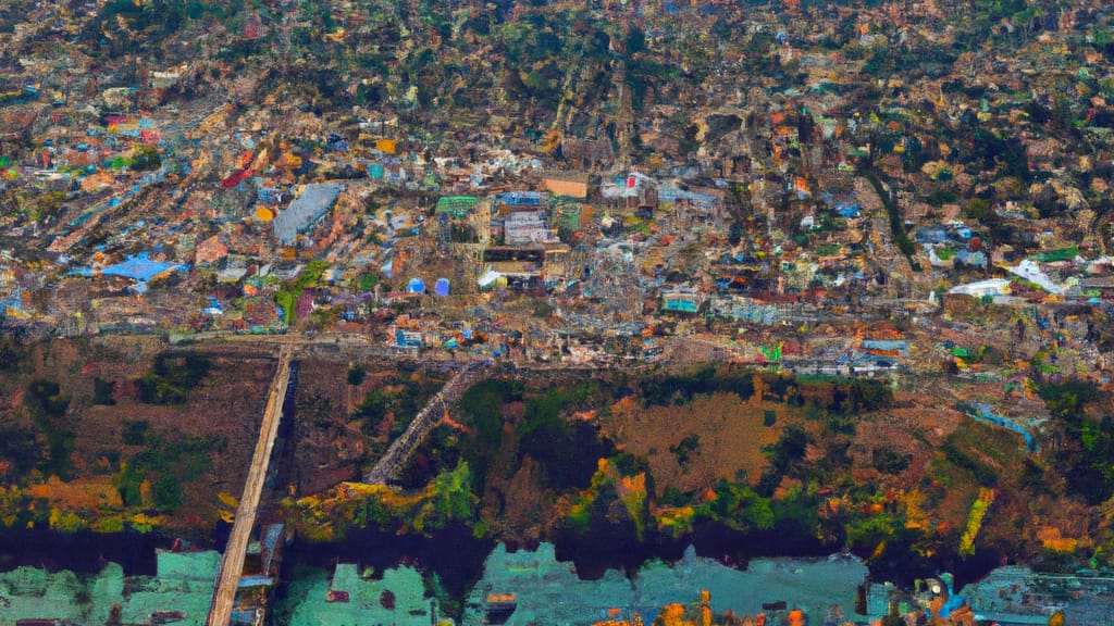 Spokane, Washington painted from the sky