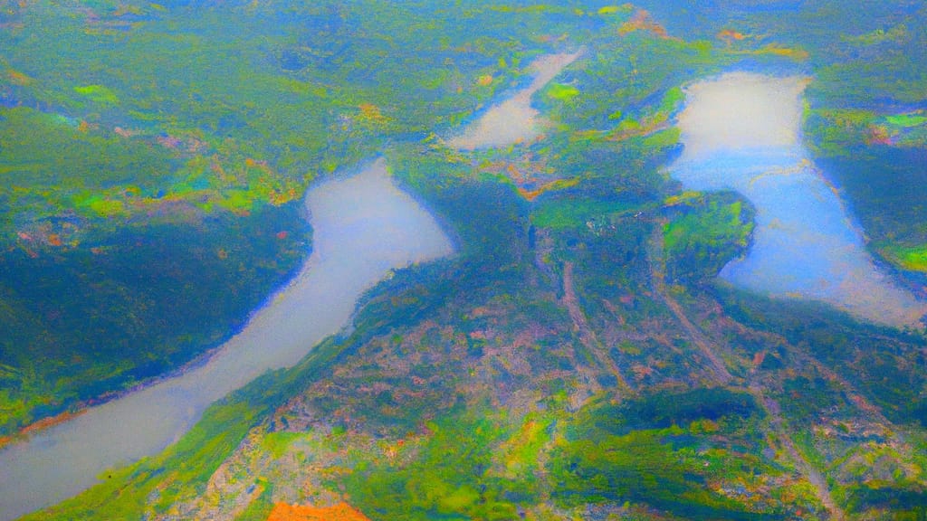 Cross River, New York painted from the sky