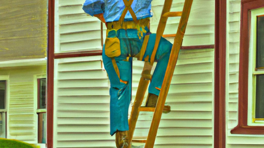 Man climbing ladder on Adair, Iowa home to replace roof