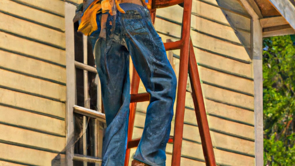 Man climbing ladder on Alma, Arkansas home to replace roof