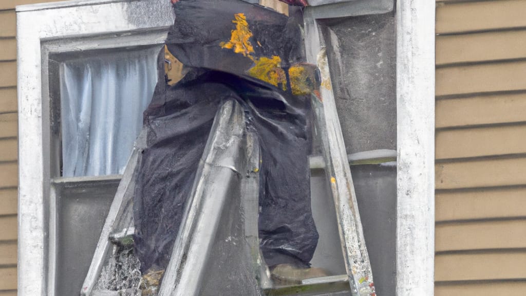 Man climbing ladder on Annandale, Minnesota home to replace roof