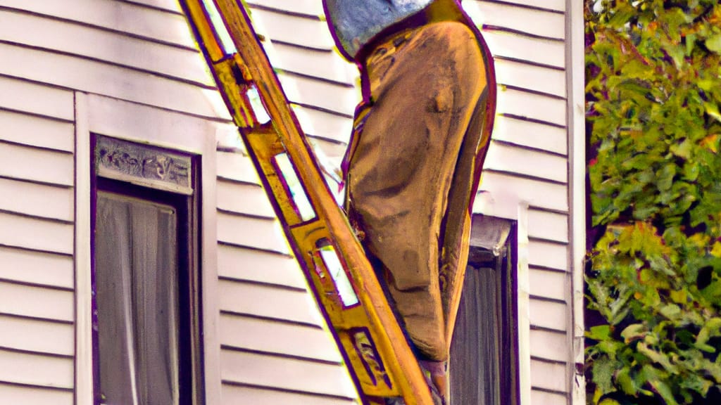 Man climbing ladder on Apple Creek, Ohio home to replace roof