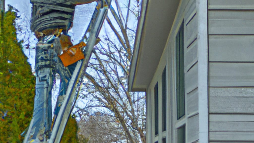 Man climbing ladder on Arden Hills, Minnesota home to replace roof
