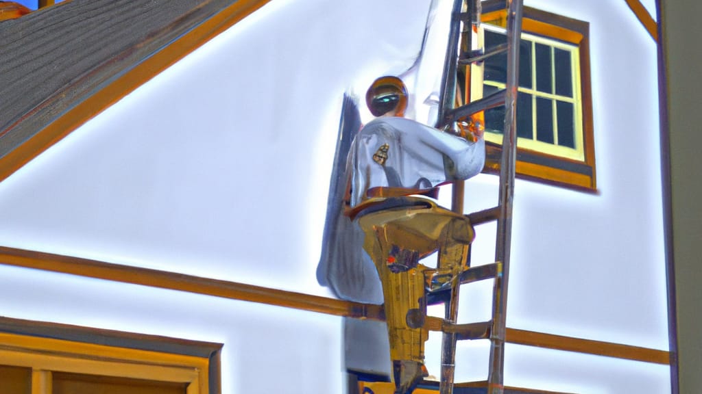 Man climbing ladder on Armona, California home to replace roof