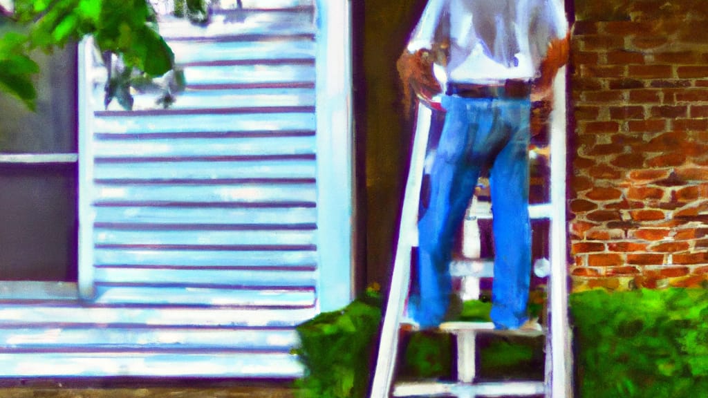 Man climbing ladder on Atmore, Alabama home to replace roof