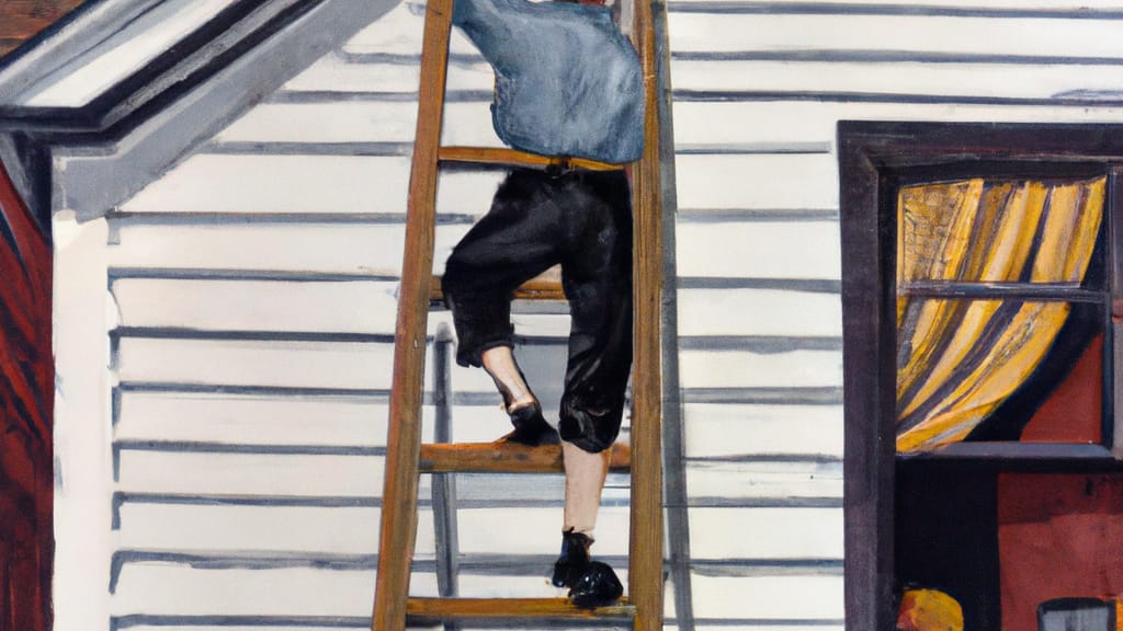 Man climbing ladder on Auburn, Michigan home to replace roof