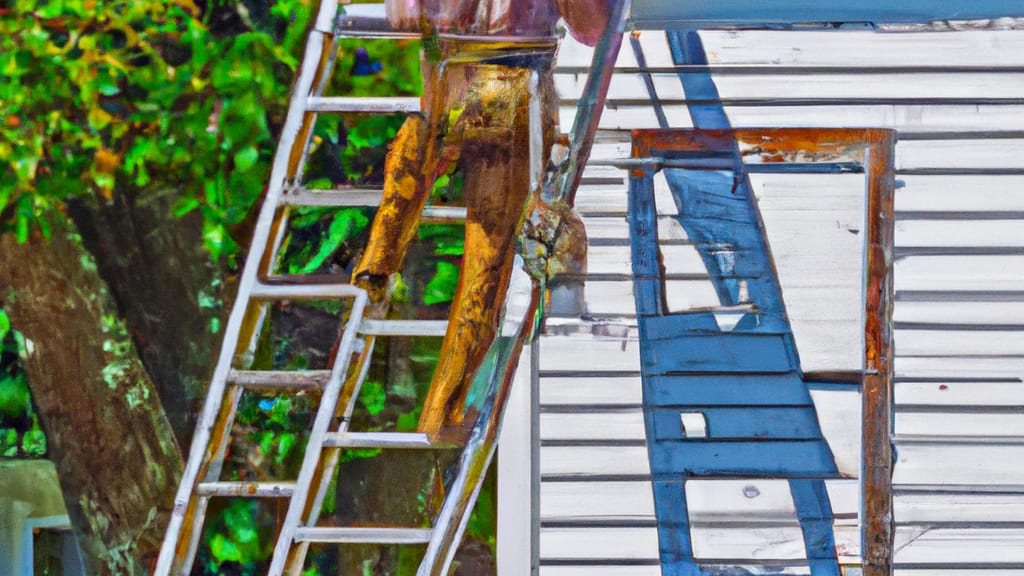 Man climbing ladder on Avon, North Carolina home to replace roof