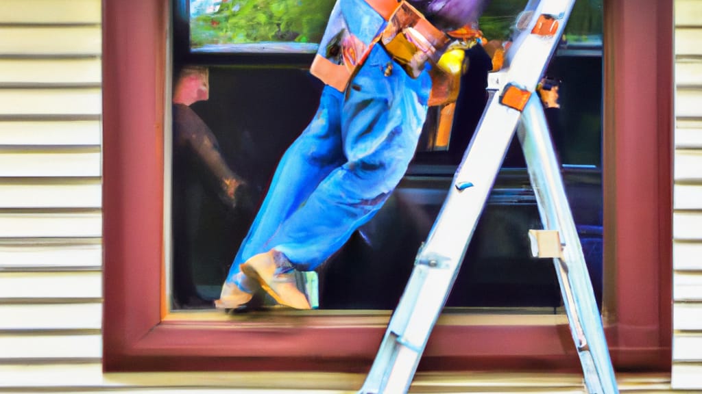 Man climbing ladder on Baldwin, Wisconsin home to replace roof