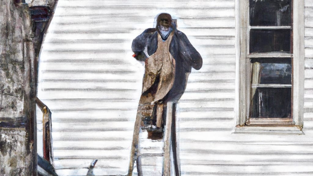 Man climbing ladder on Bartonville, Texas home to replace roof