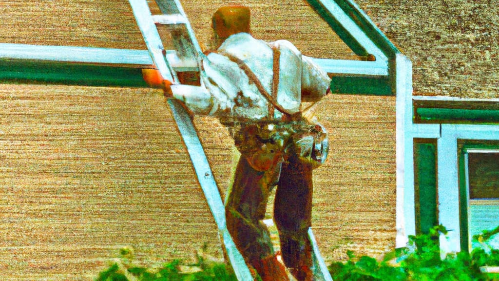 Man climbing ladder on Bayport, Minnesota home to replace roof