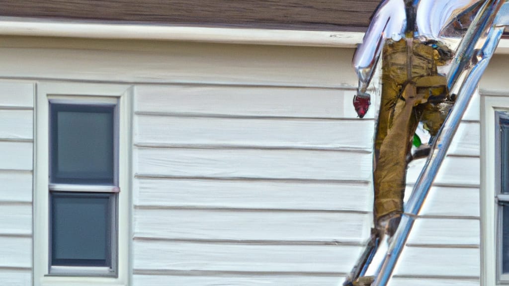 Man climbing ladder on Beach City, Ohio home to replace roof