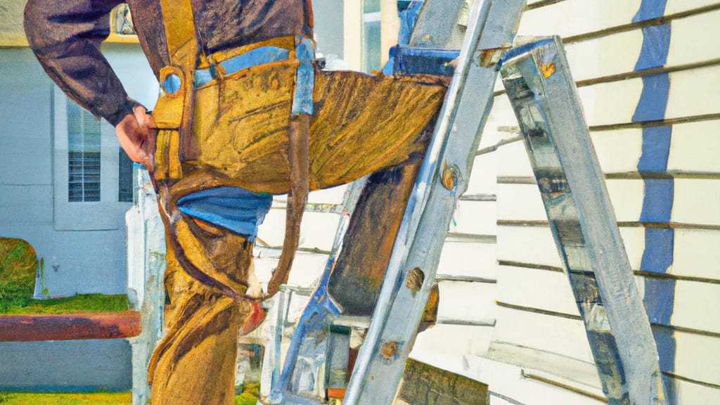 Man climbing ladder on Beach Park, Illinois home to replace roof