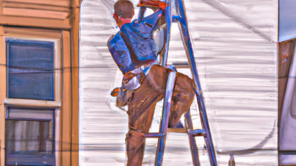 Man climbing ladder on Bear River City, Utah home to replace roof