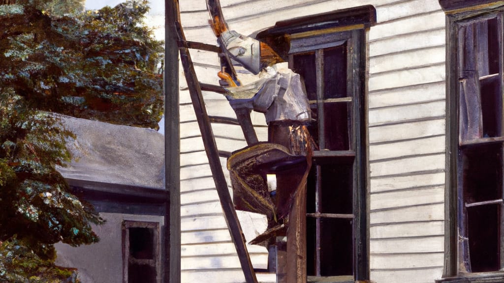 Man climbing ladder on Belchertown, Massachusetts home to replace roof