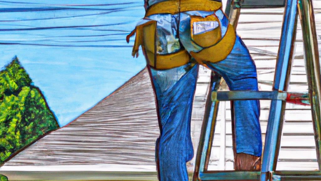 Man climbing ladder on Benson, North Carolina home to replace roof