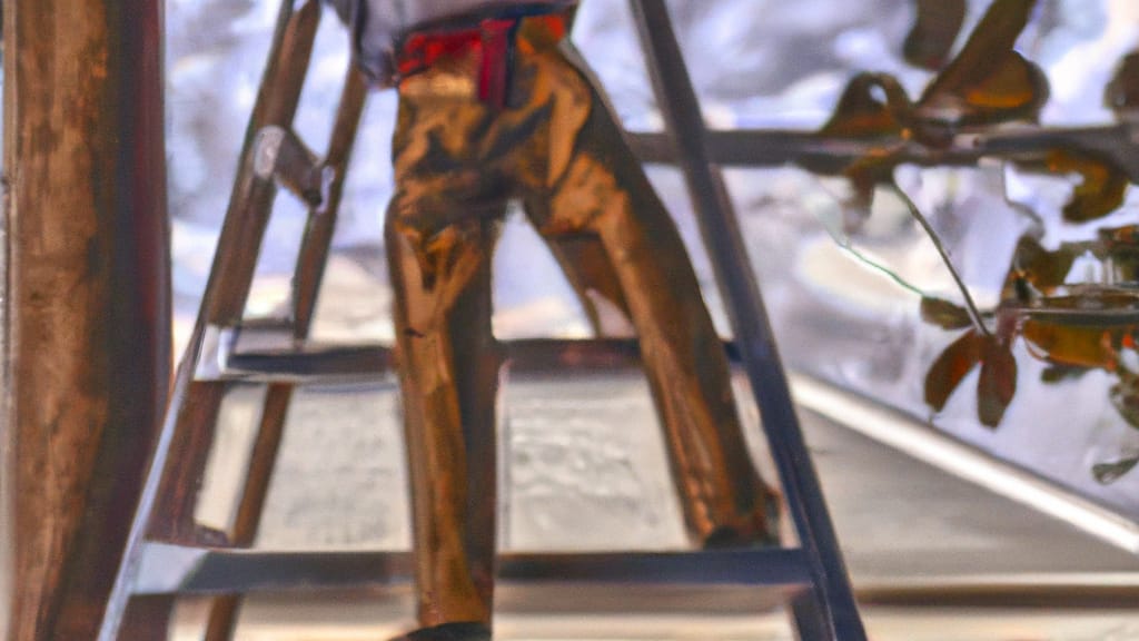 Man climbing ladder on Berkeley Lake, Georgia home to replace roof