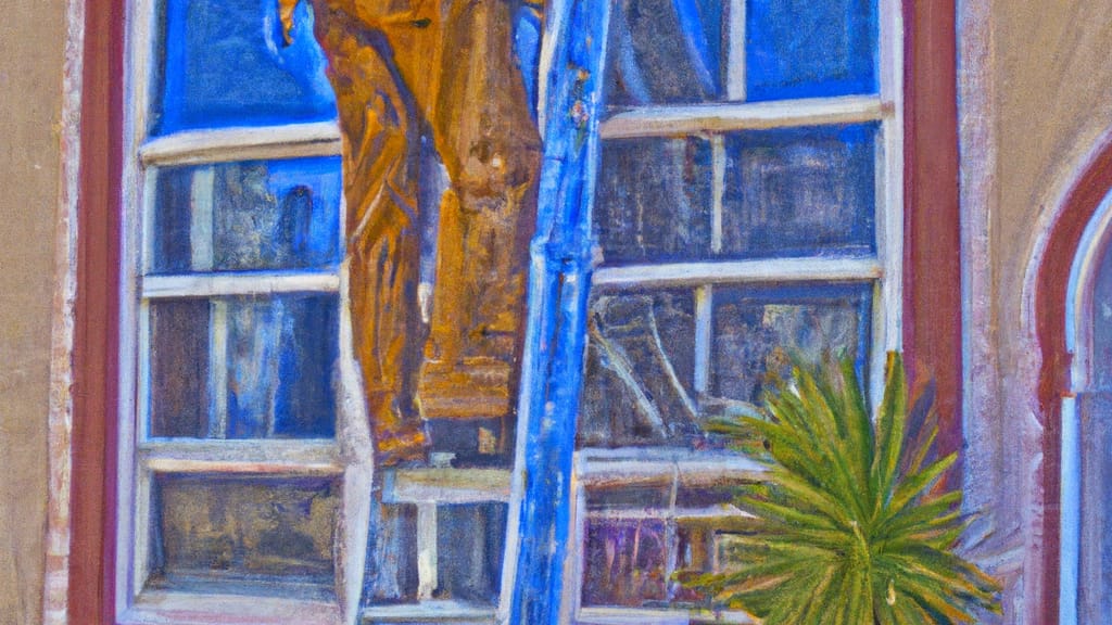 Man climbing ladder on Bishop, California home to replace roof