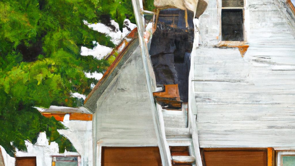 Man climbing ladder on Bloomer, Wisconsin home to replace roof