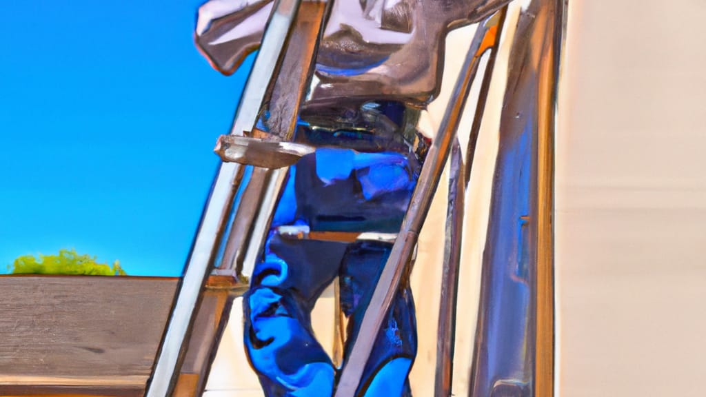 Man climbing ladder on Blue Jay, California home to replace roof