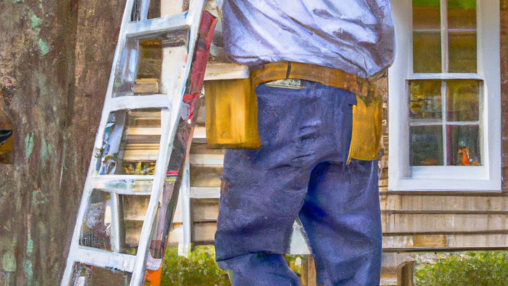 Man climbing ladder on Bluffton, South Carolina home to replace roof