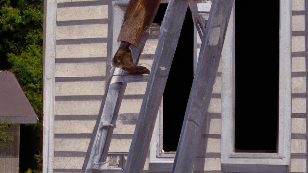 Man climbing ladder on Breezy Point, Minnesota home to replace roof