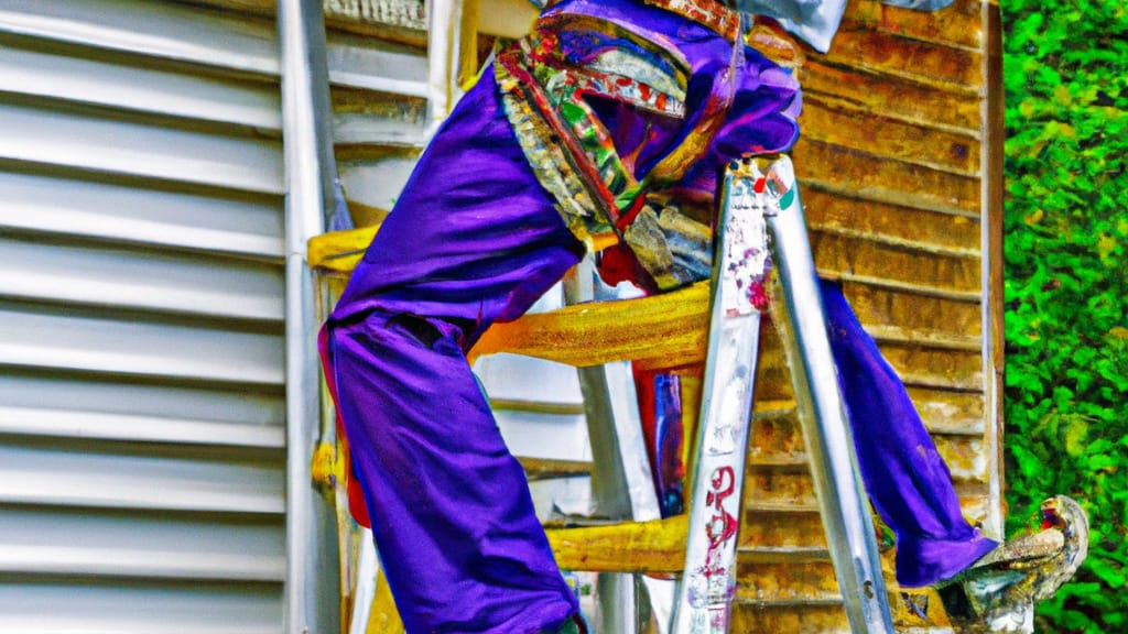 Man climbing ladder on Brodhead, Wisconsin home to replace roof