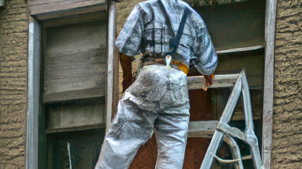 Man climbing ladder on Bronx, New York home to replace roof