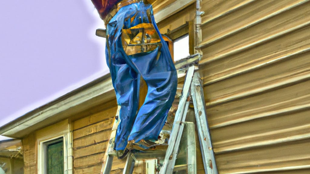 Man climbing ladder on Brooklyn, Iowa home to replace roof