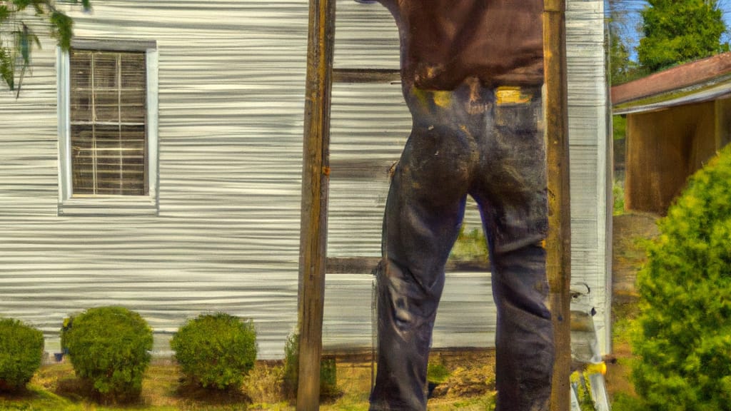 Man climbing ladder on Brooks, Kentucky home to replace roof