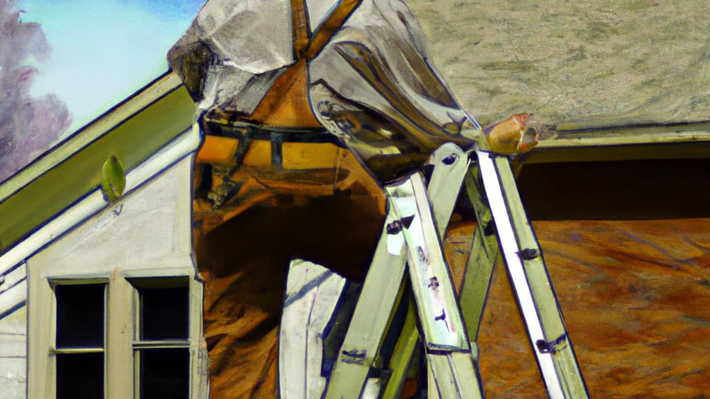Man climbing ladder on Brownstown, Michigan home to replace roof