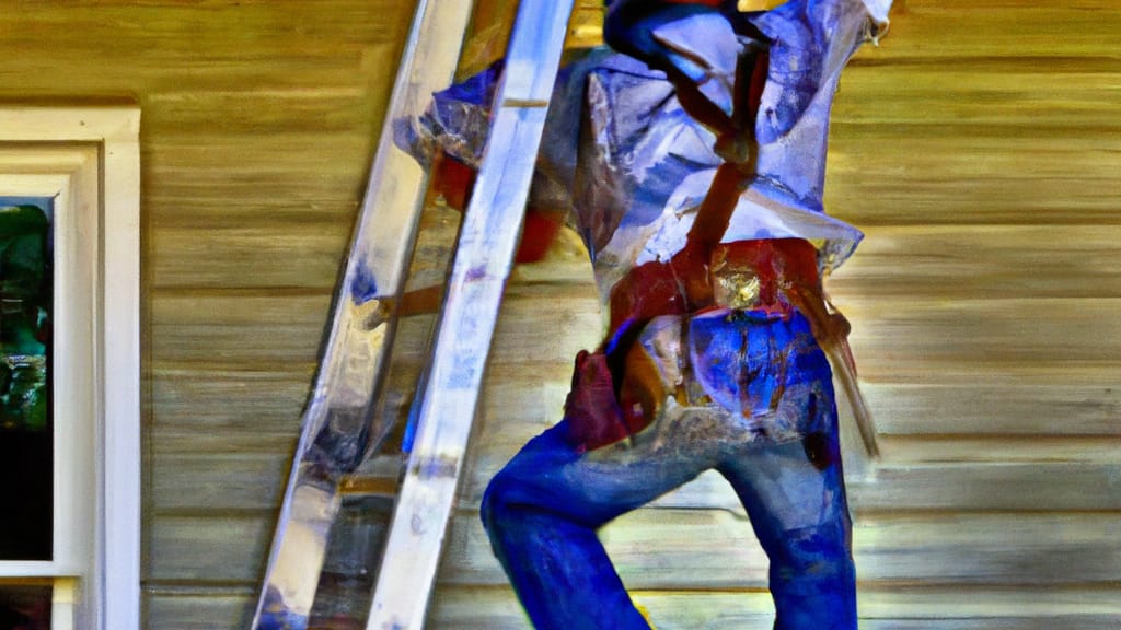 Man climbing ladder on Buda, Texas home to replace roof