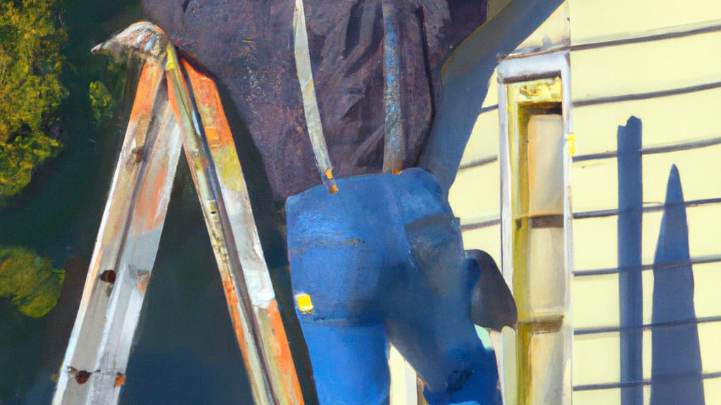 Man climbing ladder on Cameron Park, California home to replace roof