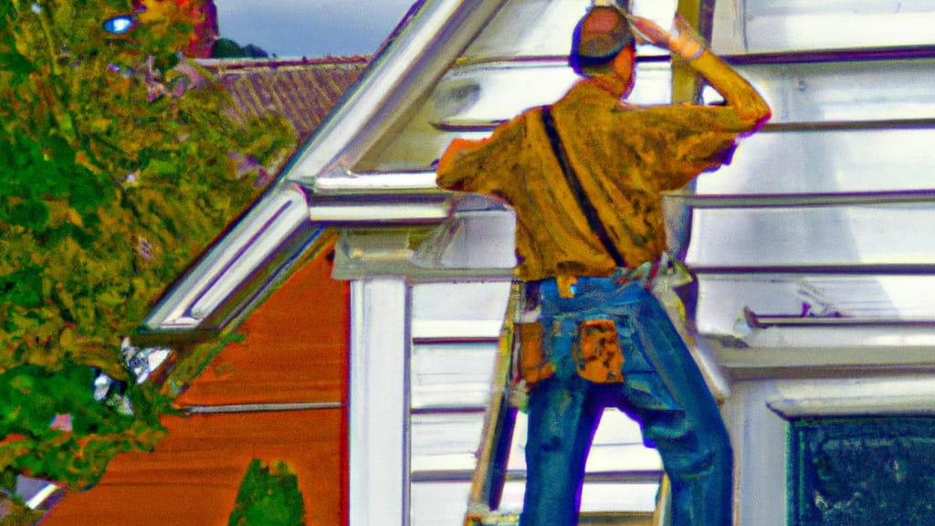 Man climbing ladder on Castleton On Hudson, New York home to replace roof