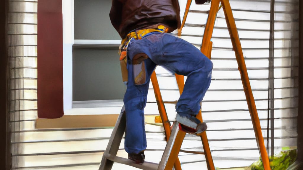 Man climbing ladder on Center City, Minnesota home to replace roof