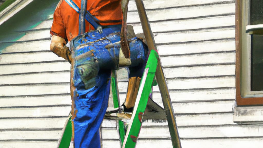 Man climbing ladder on Centerville, Minnesota home to replace roof