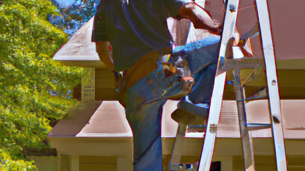 Man climbing ladder on Chamblee, Georgia home to replace roof