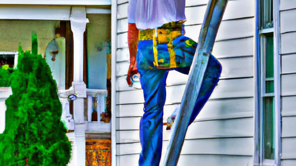 Man climbing ladder on Charleston, Tennessee home to replace roof