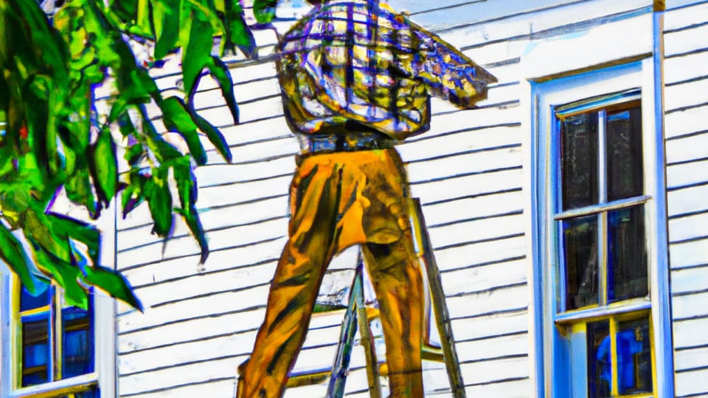 Man climbing ladder on Charlotte Hall, Maryland home to replace roof