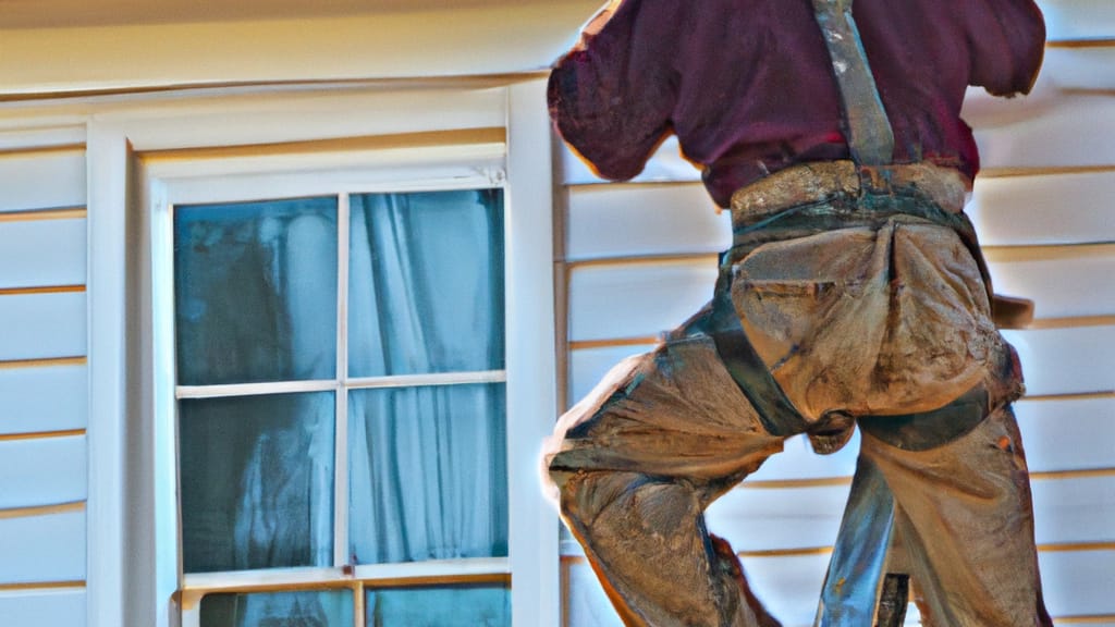 Man climbing ladder on Chesterfield, Virginia home to replace roof