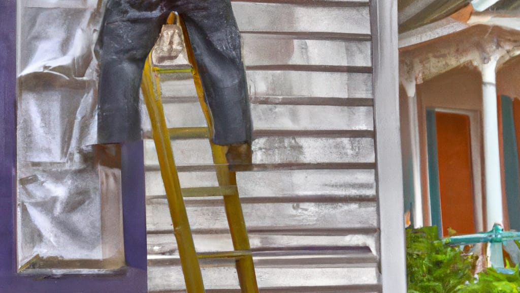 Man climbing ladder on Christiana, Tennessee home to replace roof