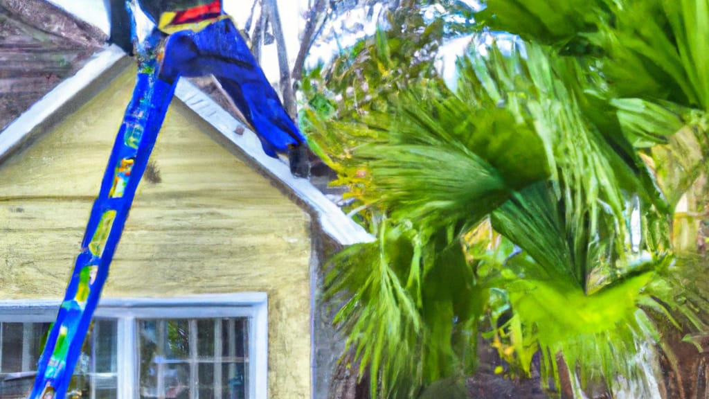 Man climbing ladder on Citrus Springs, Florida home to replace roof