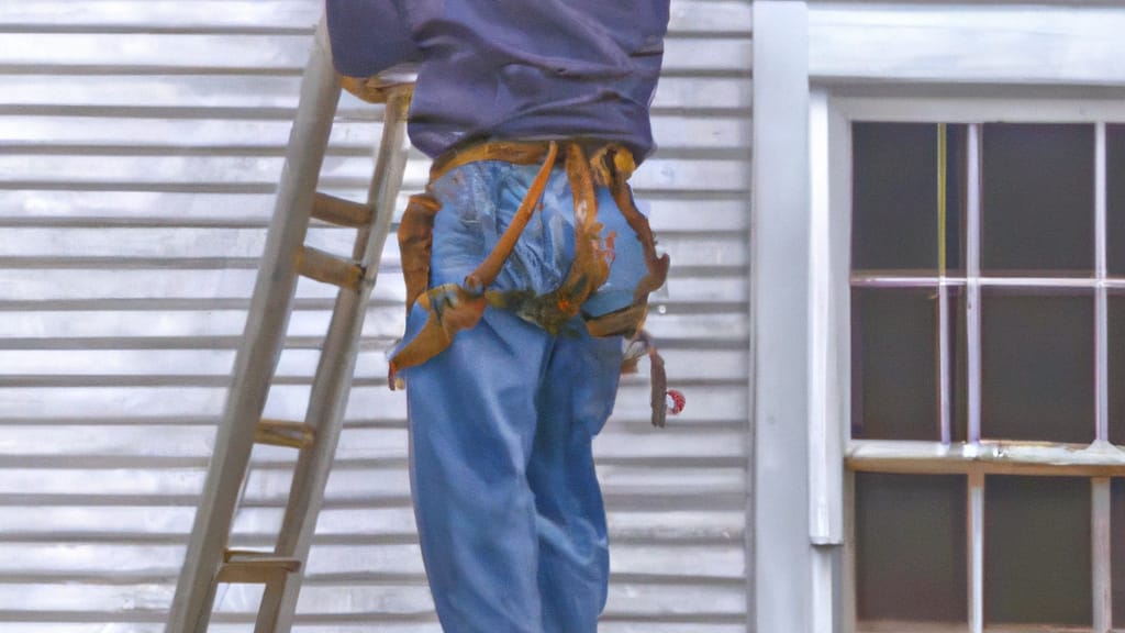 Man climbing ladder on Clayton, Delaware home to replace roof