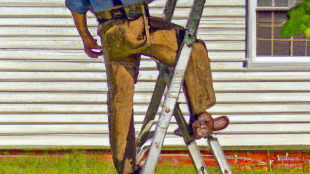 Man climbing ladder on Cleveland, Alabama home to replace roof