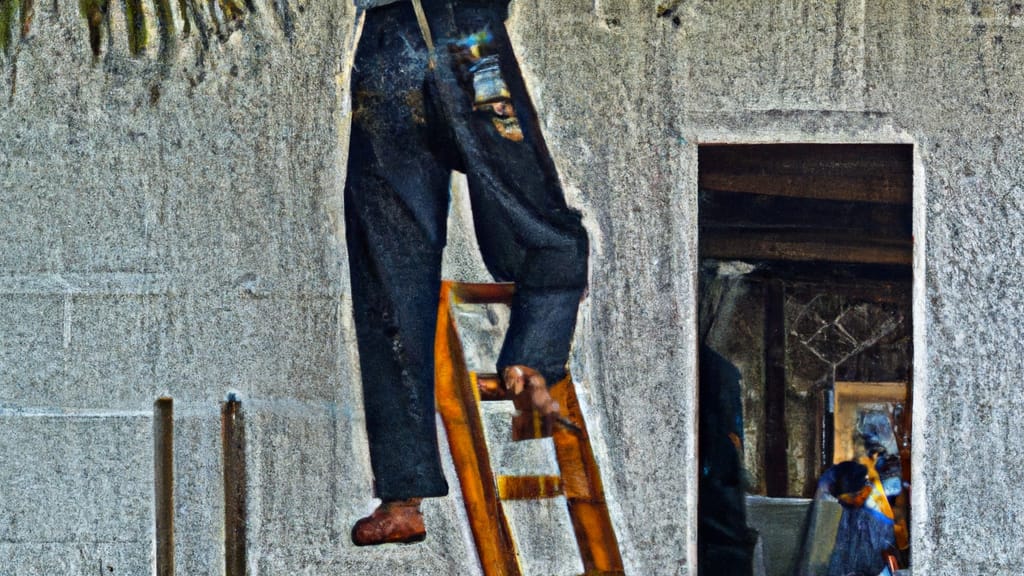 Man climbing ladder on Clewiston, Florida home to replace roof